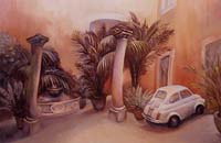 COUR ROMAINE AVEC CINQUECENTO - Claude-Max Lochu - Artiste Peintre - Paris Painter