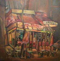 CAFE AU BOUQUET - Claude-Max Lochu - Artiste Peintre - Paris Painter