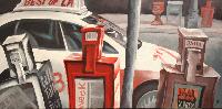 TAXI AND NEWSPAPER BOXES - Claude-Max Lochu - Artiste Peintre - Paris Painter