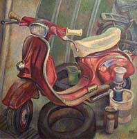 LA VESPA ROUGE - Claude-Max Lochu - Artiste Peintre - Paris Painter